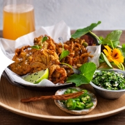 Indian Bhajis with ginger and mint salsa